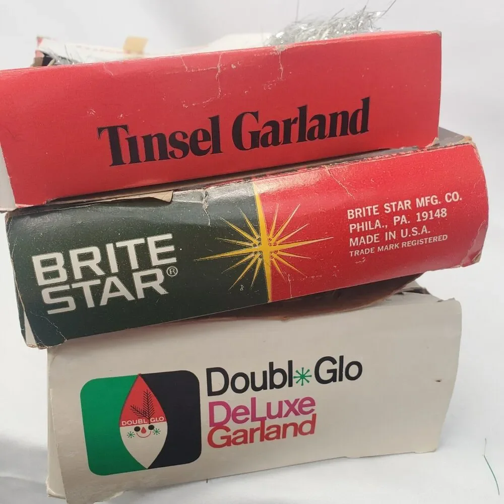 VTG Set Of 3 Silver & Gold Tinsel Garlands Brite Star Doubl Glo Christmas Tree